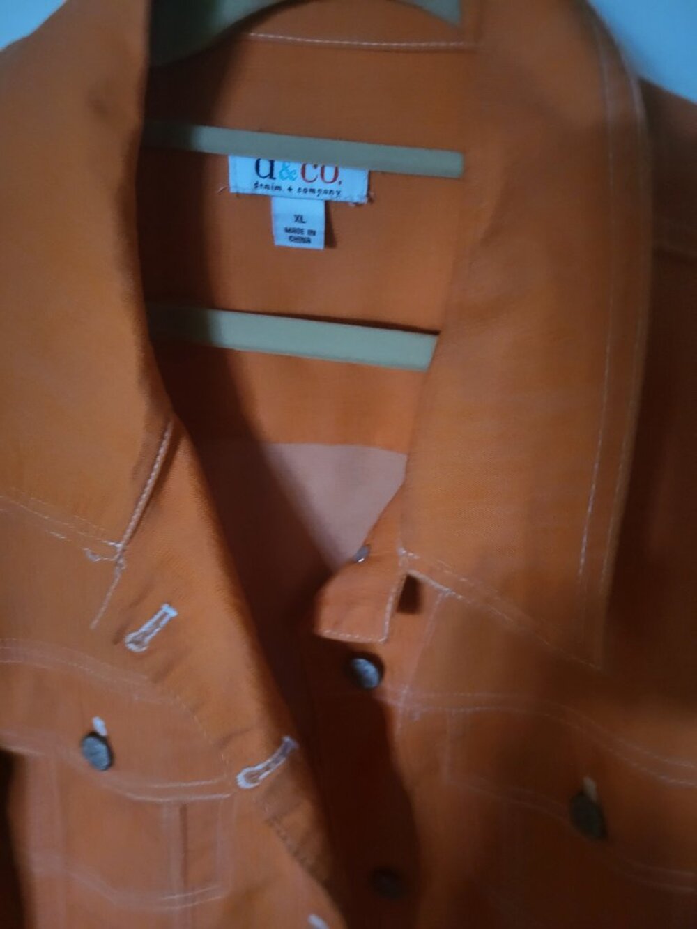 Denim & Co. Vibrant Orange Jean-Style Button-Front Jacket - XL - Picture 3 of 4